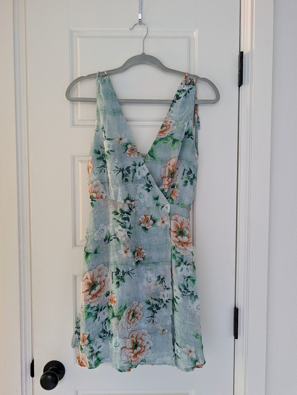 Lulu's Light Blue Floral Scoop Back Mini Dress